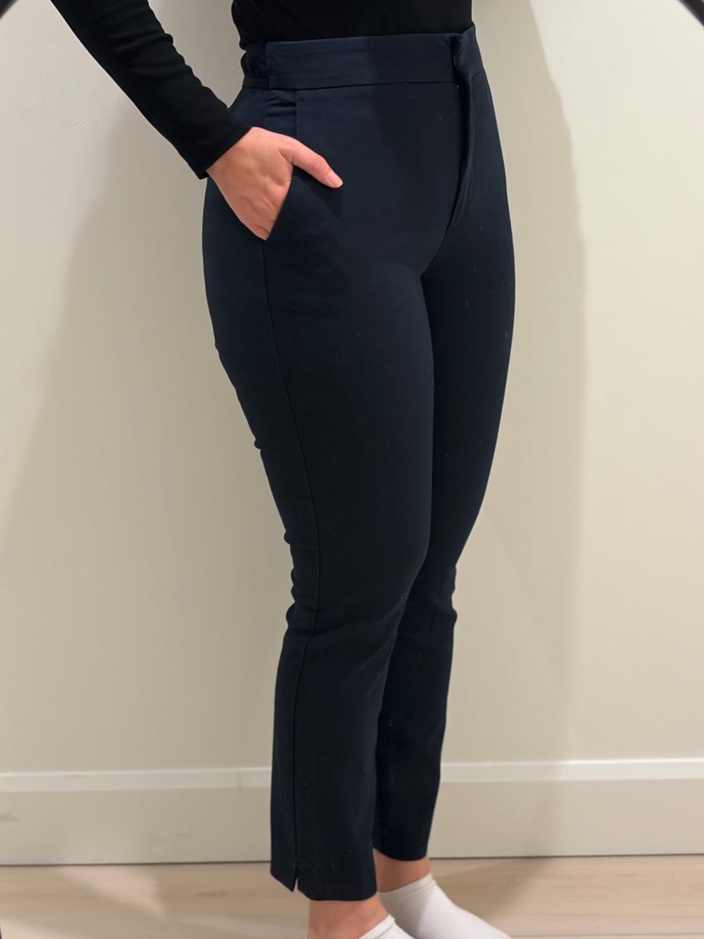 Zara Navy Blue Cropped Tailored Ankle Pants